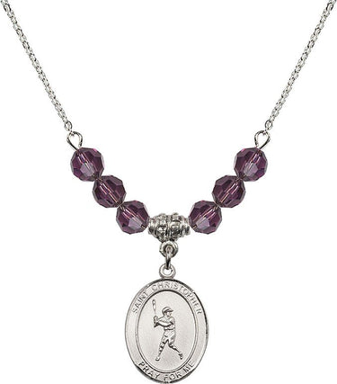 Collar con dije de San Cristóbal de béisbol y piedra de nacimiento | 1.9 cm | Cuentas de 6 mm | N30-8150