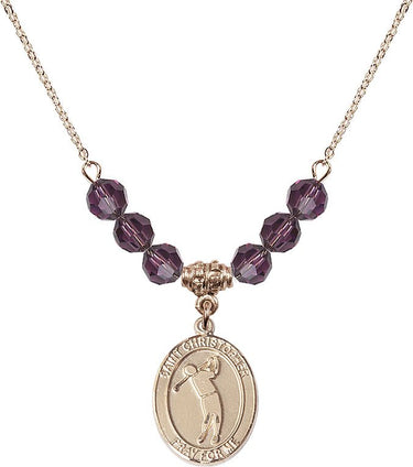 Collar de San Cristóbal con piedra de nacimiento y motivo de golf | 1,9 cm | Cuentas de 6 mm | N30-8152