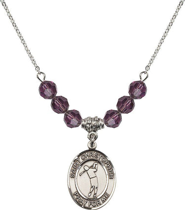 Collar de San Cristóbal con piedra de nacimiento y motivo de golf | 1,9 cm | Cuentas de 6 mm | N30-8152