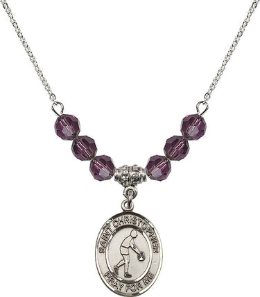Collar Baloncesto San Cristóbal con Piedra de Nacimiento | 1,9 cm | Cuentas de 6 mm | N30-8153