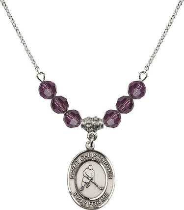 Collar con dije de la piedra de nacimiento de San Cristóbal de hockey sobre hielo | 1,9 cm | Cuentas de 6 mm