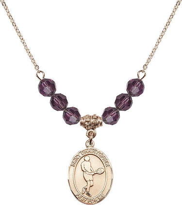 Collar con colgante de tenis y piedra de nacimiento de San Cristóbal | 1,9 cm | Cuentas de 6 mm | N30-8156