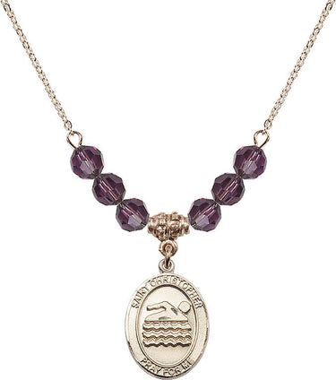 Collar de Natación con Piedra de Nacimiento y San Cristóbal | 1,9 cm | Cuentas de 6 mm | N30-8157