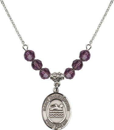 Collar de Natación con Piedra de Nacimiento y San Cristóbal | 1,9 cm | Cuentas de 6 mm | N30-8157