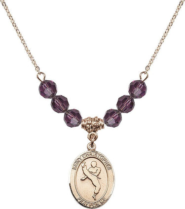 Collar de San Cristóbal de artes marciales con piedra de nacimiento | 1,9 cm | Cuentas de 6 mm