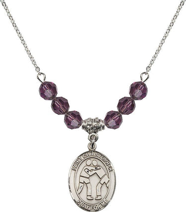 Collar de luchador San Cristóbal con piedra de nacimiento | 1,9 cm | Cuentas de 6 mm | N30-8159