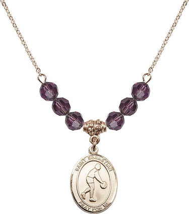 Collar de baloncesto de San Sebastián con piedra natal | 19 mm | Cuentas de 6 mm