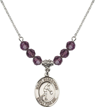 Collar de baloncesto de San Sebastián con piedra natal | 19 mm | Cuentas de 6 mm