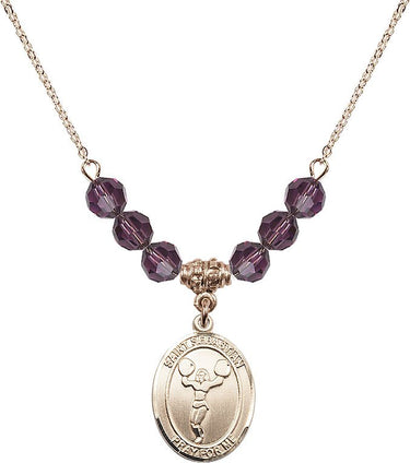 Collar de animadora de San Sebastián con piedra natal | 1,9 cm | Cuentas de 6 mm