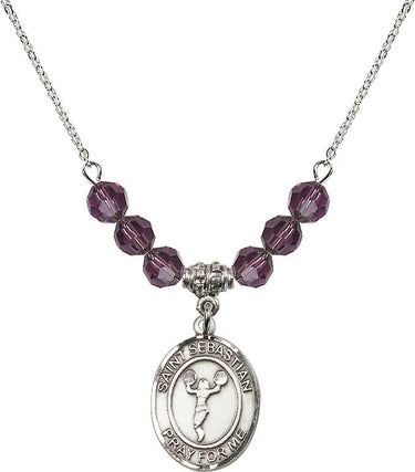 Collar de animadora de San Sebastián con piedra natal | 1,9 cm | Cuentas de 6 mm