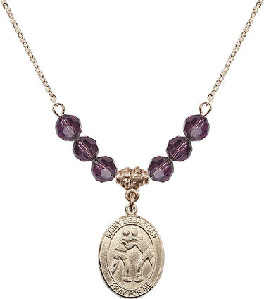 Collar de San Sebastián de lucha libre con piedra de nacimiento | 1,9 cm | Cuentas de 6 mm