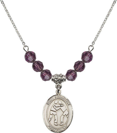 Collar de San Sebastián de lucha libre con piedra de nacimiento | 1,9 cm | Cuentas de 6 mm
