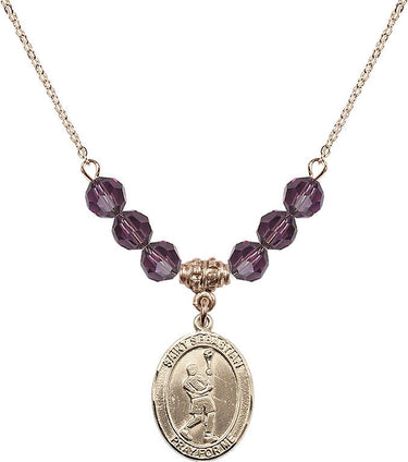 St. Sebastian Lacrosse Birthstone Necklace | 3/4 inch | 6mm Beads
