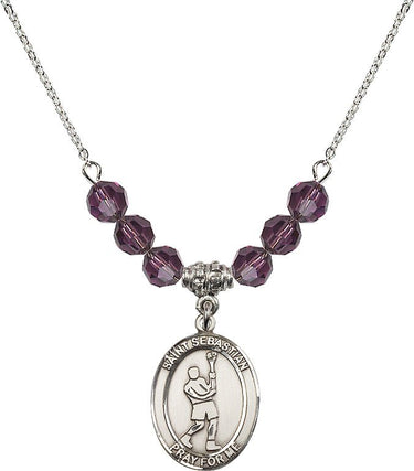 St. Sebastian Lacrosse Birthstone Necklace | 3/4 inch | 6mm Beads
