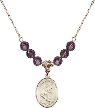 Collar de San Cristóbal para surfistas con piedra natal | 1,9 cm | Cuentas de 6 mm