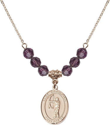 Collar con dije de San Cristóbal y piedra natal de arquero | 19 mm | Cuentas de 6 mm