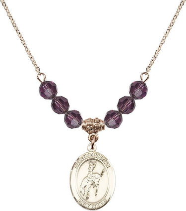 Collar de San Sebastián Rodeo con piedra de nacimiento | 1,9 cm | Cuentas de 6 mm