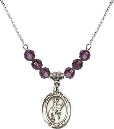Collar de San Sebastián Rodeo con piedra de nacimiento | 1,9 cm | Cuentas de 6 mm