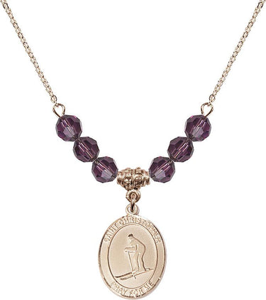 Collar con dije de San Cristóbal de esquí y piedra de nacimiento | 1,9 cm | Cuentas de 6 mm