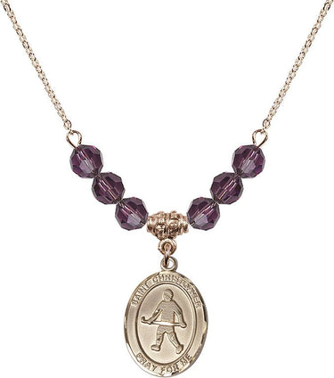 Collar de San Cristóbal de hockey sobre césped con piedra de nacimiento | 1,9 cm | Cuentas de 6 mm