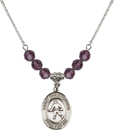 Collar de San Cristóbal de hockey sobre césped con piedra de nacimiento | 1,9 cm | Cuentas de 6 mm