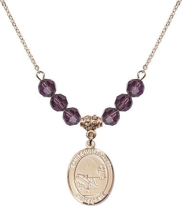 Collar San Cristóbal Pescador con Piedra Natal | 19 mm | Cuentas de 6 mm