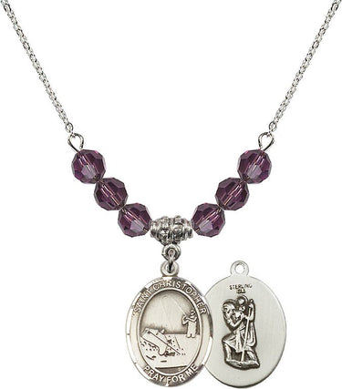 Collar San Cristóbal Pescador con Piedra Natal | 19 mm | Cuentas de 6 mm