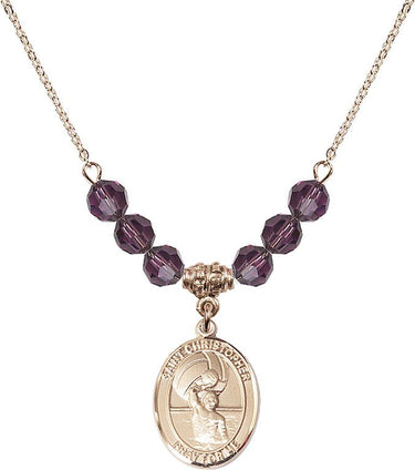 Collar de San Cristóbal para hombres de Waterpolo con piedra de nacimiento | 3/4 pulgadas | Cuentas de 6 mm