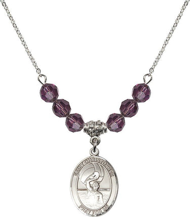 Collar de San Cristóbal para hombres de Waterpolo con piedra de nacimiento | 3/4 pulgadas | Cuentas de 6 mm