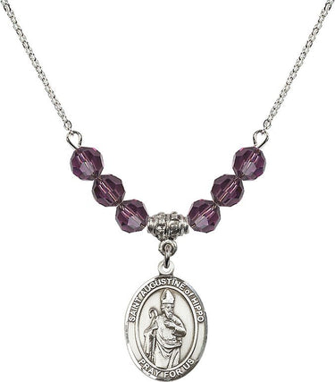Collar de San Agustín de Hipona con piedra de nacimiento | 1,9 cm | Cuentas de 6 mm