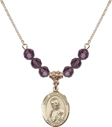 Collar de San Juan Neumann con piedra natal | 1,9 cm | Cuentas de 6 mm