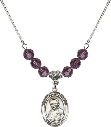 Collar de San Juan Neumann con piedra natal | 1,9 cm | Cuentas de 6 mm