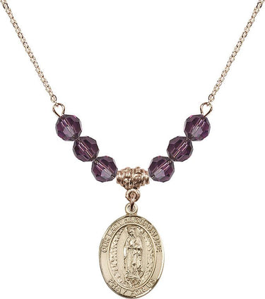 Collar de la Virgen de Guadalupe con piedra natal | 1,9 cm | Cuentas de 6 mm