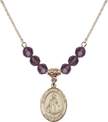 Infant of Prague Birthstone Necklace | 3/4 inch | 6mm Beads | N30-8207