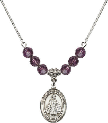 Infant of Prague Birthstone Necklace | 3/4 inch | 6mm Beads | N30-8207