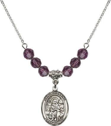 Collar de San Germán Cousin con piedra de nacimiento | 1,9 cm | Cuentas de 6 mm
