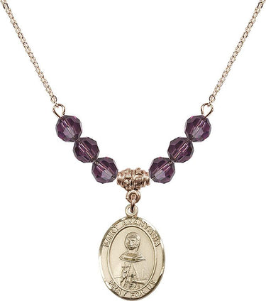 Collar con la piedra natal de Santa Anastasia | 1,9 cm | Cuentas de 6 mm