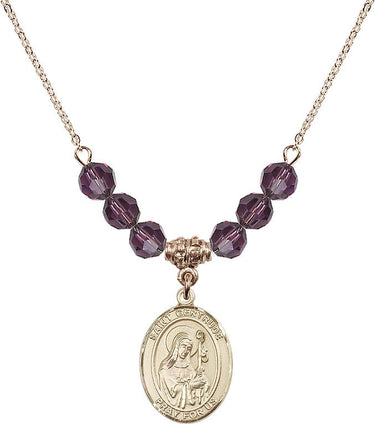 Collar de Santa Gertrudis de Nivelles con piedra de nacimiento | 1,9 cm | Cuentas de 6 mm