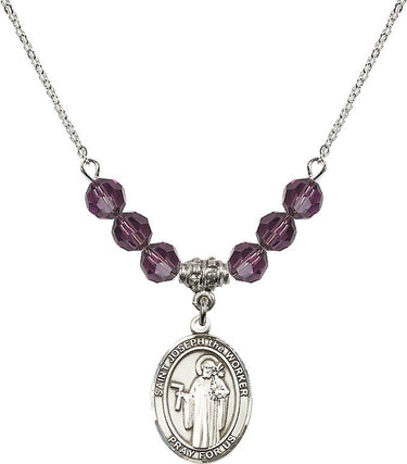 Collar de San José Obrero con Piedra de Nacimiento | 1,9 cm | Cuentas de 6 mm