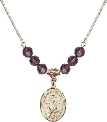 Collar de la Virgen del Perpetuo Socorro con piedra de nacimiento | 1,9 cm | Cuentas de 6 mm