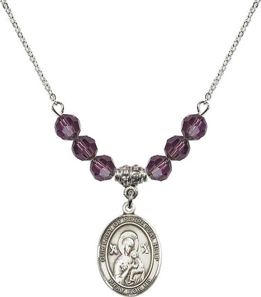 Collar de la Virgen del Perpetuo Socorro con piedra de nacimiento | 1,9 cm | Cuentas de 6 mm