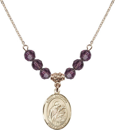 Collar de San Luis Gonzaga con piedra de nacimiento | 1,9 cm | Cuentas de 6 mm