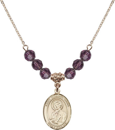 Collar de San Domenico Savio con piedra de nacimiento | 1,9 cm | Cuentas de 6 mm