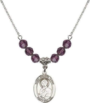 Collar de San Domenico Savio con piedra de nacimiento | 1,9 cm | Cuentas de 6 mm