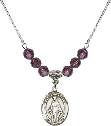Collar de Nuestra Señora del Líbano con piedra de nacimiento | 1,9 cm | Cuentas de 6 mm