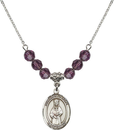 Collar de la Virgen de la Esperanza con piedra de nacimiento | 1,9 cm | Cuentas de 6 mm