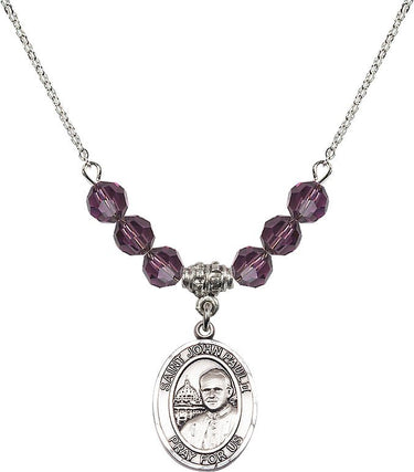 Collar de San Juan Pablo II con piedra natal | 1,9 cm | Cuentas de 6 mm