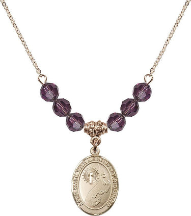 Footprints Cross Birthstone Necklace | 3/4 inch | 6mm Beads