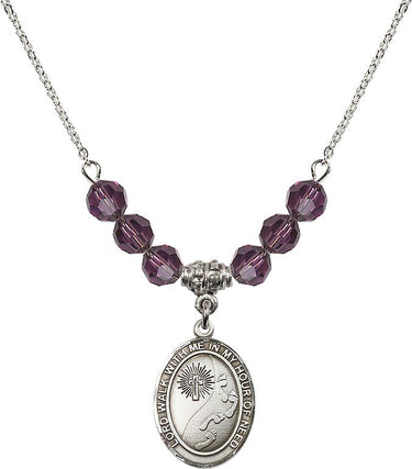 Footprints Cross Birthstone Necklace | 3/4 inch | 6mm Beads