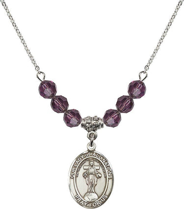 Collar de Nuestra Señora de Todas las Naciones con piedra natal | 3/4 pulgada | Cuentas de 6 mm